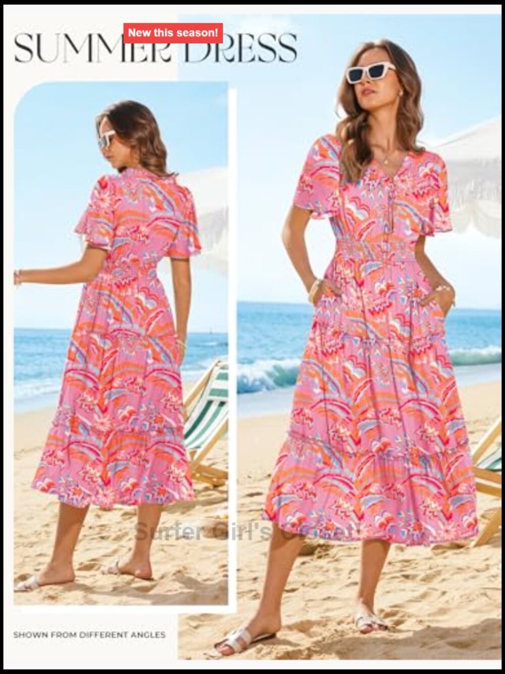 Floral Maxi Dress V-Neck Smocked Waist Short Sleeve with Pockets - Picture 2 of 7